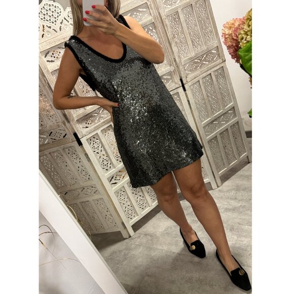 Zara Festive Sequin Mini Dress Low Back Sleeveless Grey Black Size XS - Picture 1 of 8